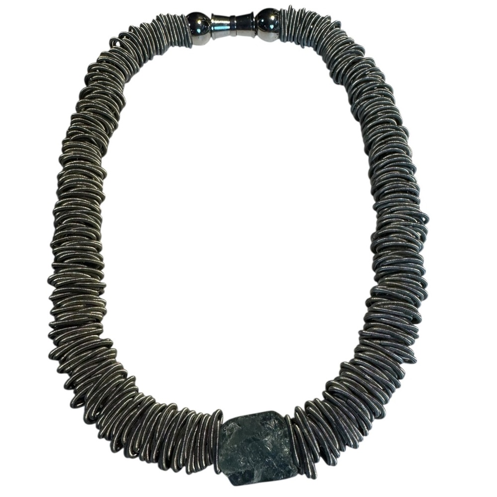 Elegant Silver Coil Necklace SEA LILY WITH GEM STONE